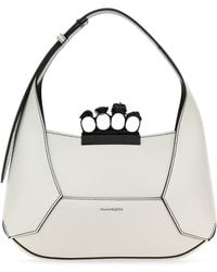 McQueen - Borsa a mano Jewelled Hobo in pelle bianca - Lyst