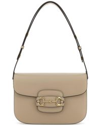 Gucci - Borsa a spalla Horsebit 1955 media in pelle beige - Lyst