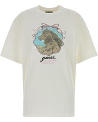 Ganni - Ivory Cotton Oversize T-shirt - Lyst