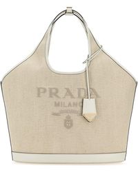 Prada - Borsa shopping in tela sabbia - Lyst