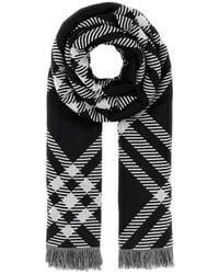Burberry - Embroidered Wool Blend Scarf - Lyst