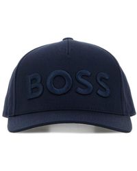BOSS - Navy Blue Cotton Baseball Cap - Lyst