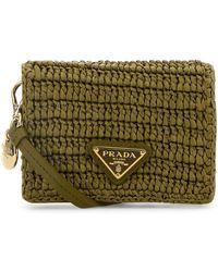 Prada - Portacarte in rafia verde oliva - Lyst