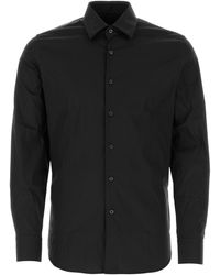 Prada - Camicia in popeline stretch nero - Lyst