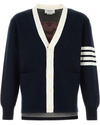 Thom Browne - Midnight Blue Cotton Blend Cardigan - Lyst