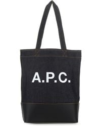 A.P.C. - Denim Leather Tote Shopping Bag - Lyst