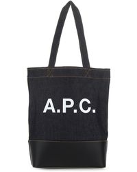 A.P.C. - Denim Leather Tote Shopping Bag - Lyst