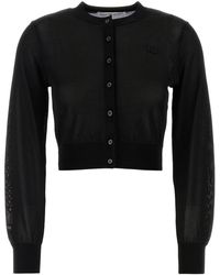 T By Alexander Wang - CROPPED CREWNECK CARDIGAN WITH EMBROIDERED LOGO - Lyst