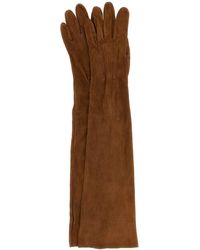 Prada - Guanti lunghi in pelle scamosciata caramello - Lyst