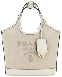 Prada - Borsa a mano in tela sabbia - Lyst