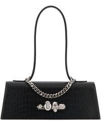 McQueen - Black Leather Jewelled Shoulder Bag - Lyst