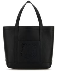 Maison Kitsuné - Black Leather Shopping Bag - Lyst