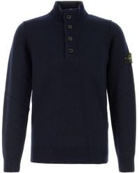 Stone Island - Midnight Blue Wool Blend Sweater - Lyst