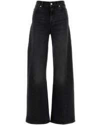 7 For All Mankind - Black Stretch Denim Lotta Wide-leg Jeans - Lyst