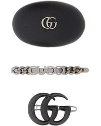 Gucci - Set di fermagli per capelli neri in pelle e metallo - Lyst