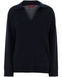 Gucci - Polo oversize in lana blu navy - Lyst