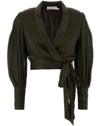 Zimmermann - Blusa in seta verde oliva - Lyst
