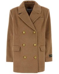 Ganni - Camel Wool Blend Coat - Lyst