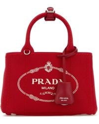 Prada - Borsa a mano Jardinière mini in tela rossa - Lyst