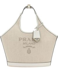 Prada - Borsa shopping in tela sabbia - Lyst