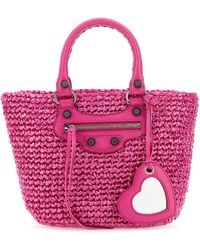 Balenciaga - Borsa a mano Le Cagole Panier piccola in rafia fucsia - Lyst