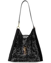 Saint Laurent - Borsa shopping in rafia nera - Lyst