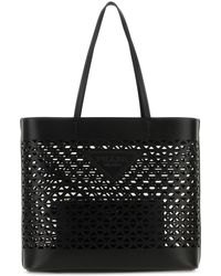 Prada - Borsa shopping in pelle nera - Lyst