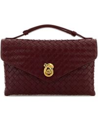 Bottega Veneta - Borsa a mano Knot Lock in pelle bordeaux - Lyst