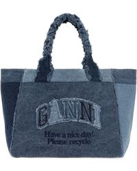 Ganni - Denim Medium Trapeze Shopping Bag - Lyst