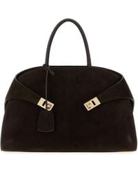 Ferragamo - Dark Brown Suede Medium Hug Handbag - Lyst