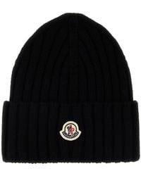 Moncler - Black Wool Beanie Hat - Lyst