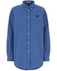 Miu Miu - Camicia oversize in popeline ceruleo - Lyst