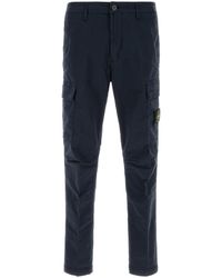 Stone Island - Navy Blue Stretch Cotton Cargo Pant - Lyst
