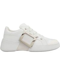 Roger Vivier White Viv' Skate Metal Buckle Trainers In Soft Leather