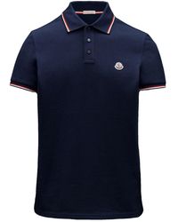Moncler - Blue Polo Shirt With Tricolour Pattern - Lyst