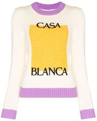CASABLANCA Logo-embroidered Colour Block Jumper - White