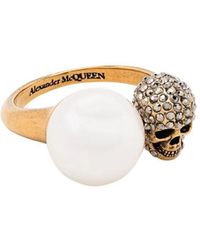 Alexander McQueen Gold Pearl-like Skull Ring - Metallic