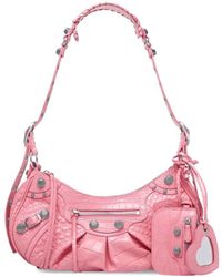 Balenciaga Pink Le Cagole Small Shoulder Bag With Crocodile Processing