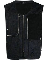 Stone Island Shadow Project Vest With Zip Around Neckline - Black