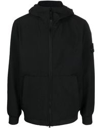 Stone Island Compass-patch Hooded Zip-up Jacket - Black