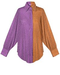 Oséree Synthetic Oseree Lumiere Feather-trimmed Blouse in Purple Womens Clothing Tops Blouses 