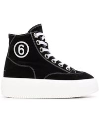 MM6 by Maison Martin Margiela Leather Logo High Top Sneakers in White ...