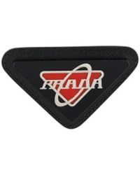 Prada Enameled Triangular Logo Pin - Black