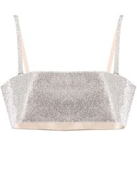 Nue Silver Crystal Embellished Charlotte Cropped Top - Metallic