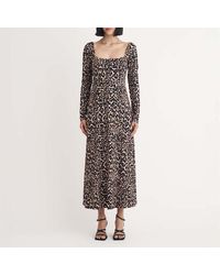 Nobody's Child - Leopard Patterned Square Neck Long Sleeve Midi Dress - Lyst