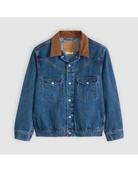 Levi's - Western Solid Patterned Snap Button Shirt Collared Denim Jacket - Lyst