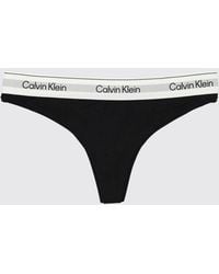 Calvin Klein - Cotton And Modal Blend Thong With Logo Waistband - Lyst