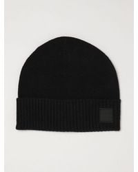 BOSS - Beanie-Mütze Aus Wolle Und Baumwolle Mit Umschlag Und Gesticktem Logo - Lyst