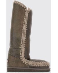Mou - Kniehohe Eskimo-Stiefel Aus Rissigem Leder Mit Häkelnähten - Lyst