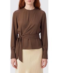 FEDERICA TOSI - Draped Viscose Blouse With Tie-Waist Belt And Long Sleeves - Lyst
